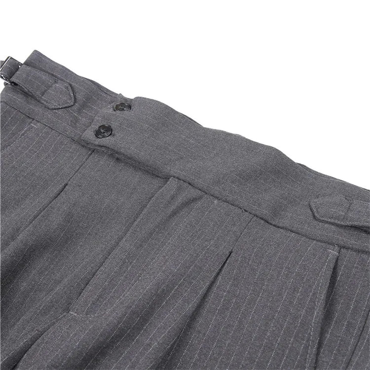 Men's Slim Fit High-Waist, Beltless Trousers- British Fall Style