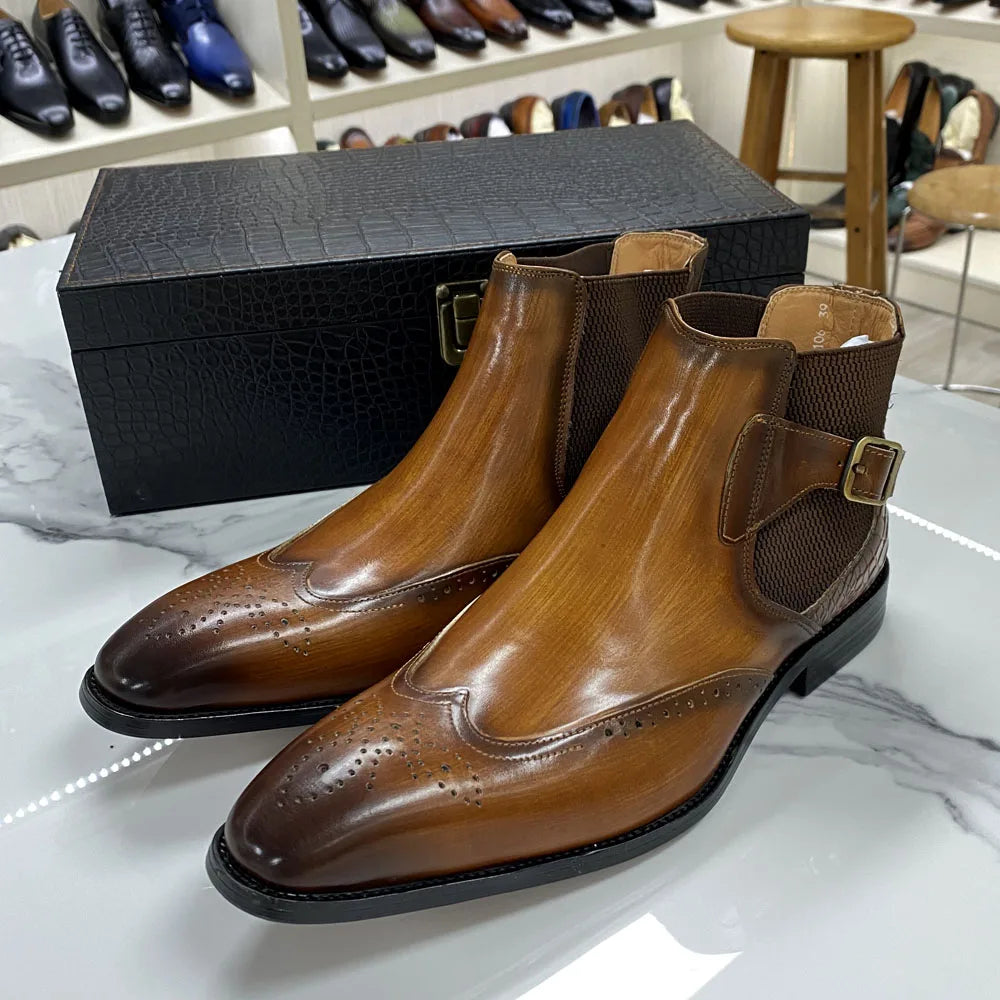 Men's genuine leather ankle boots stylish lace-up shoes for office basic men's shoes