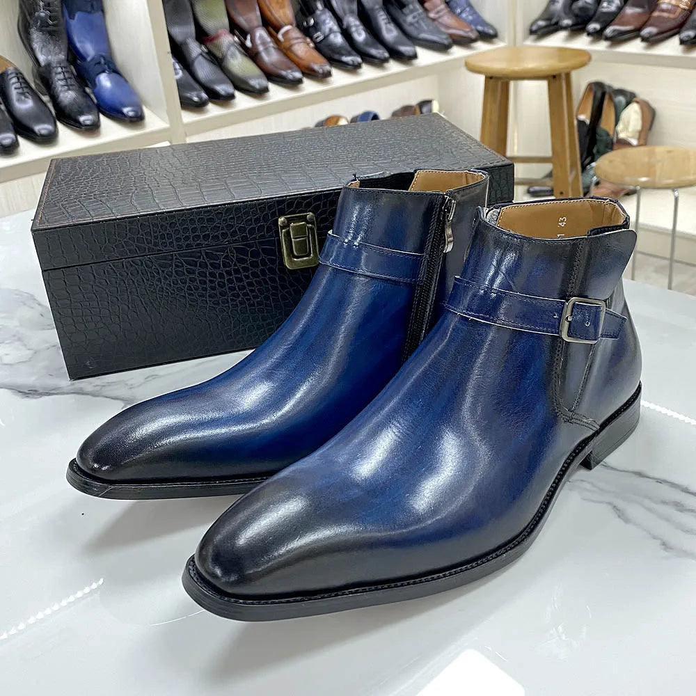 Men's genuine leather ankle boots stylish lace-up shoes for office basic men's shoes