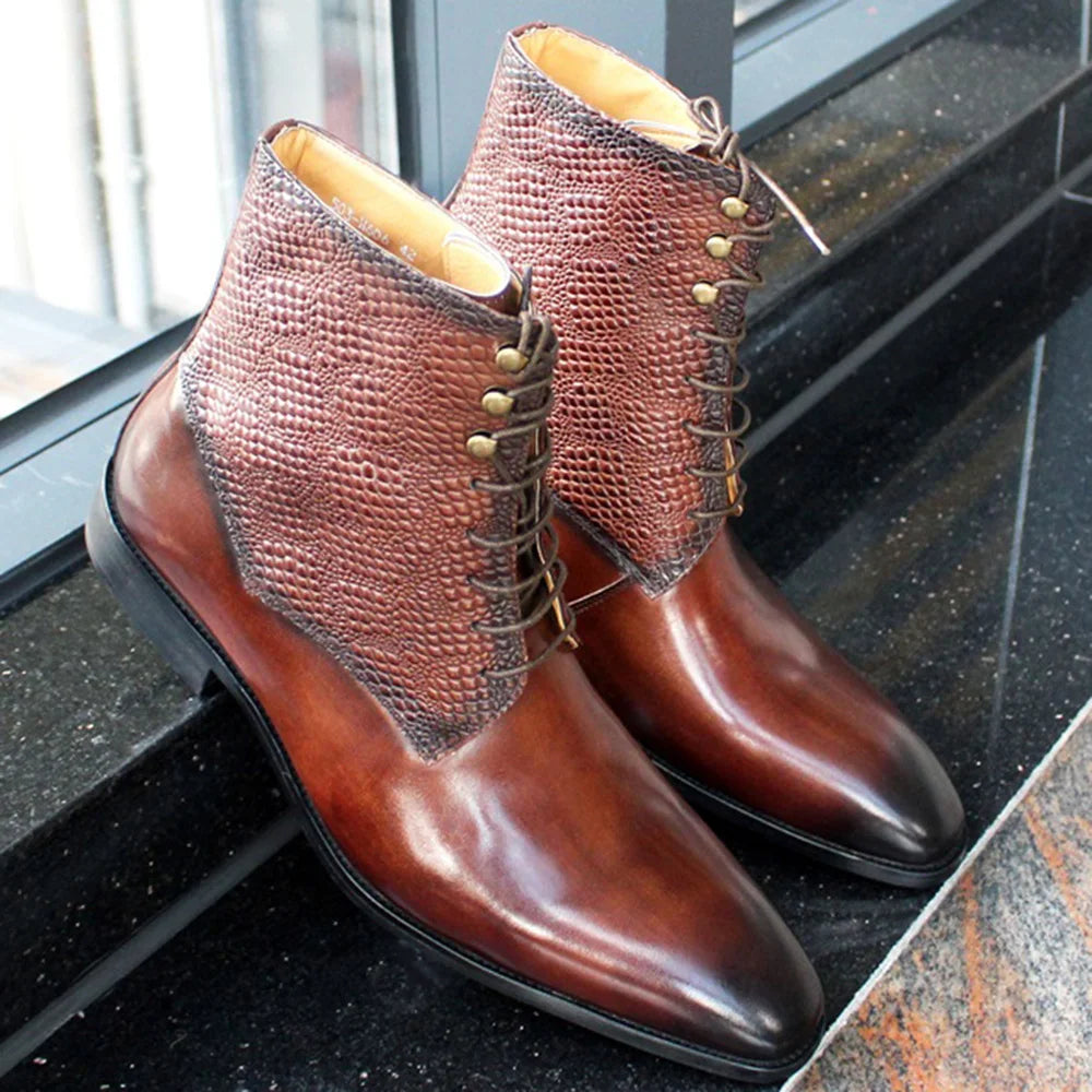 Men's genuine leather ankle boots stylish lace-up shoes for office basic men's shoes
