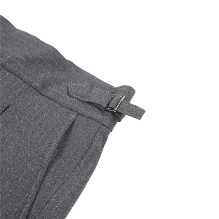 Men's Slim Fit High-Waist, Beltless Trousers- British Fall Style