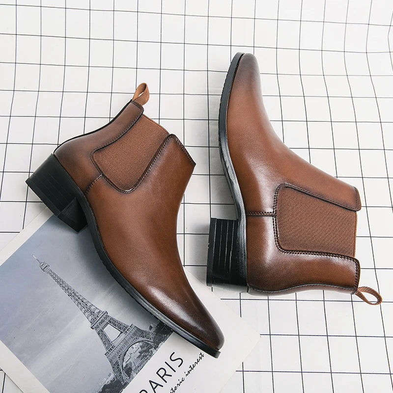 Genuine Leather Designer Men's Dress Shoe-Luxury Office and Casual Ankle Boot Footwear