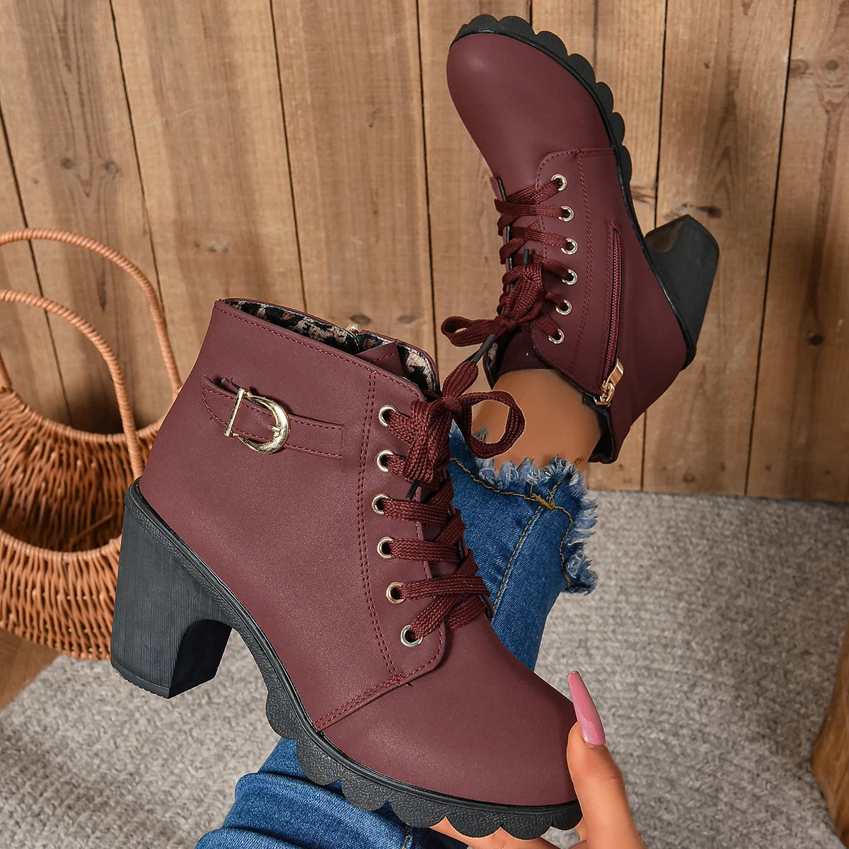 Women High Heel Ankle Boots Autumn Winter Woman Fashion Shoes Short Boot