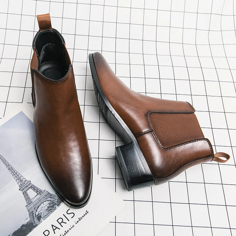Genuine Leather Designer Men's Dress Shoe-Luxury Office and Casual Ankle Boot Footwear