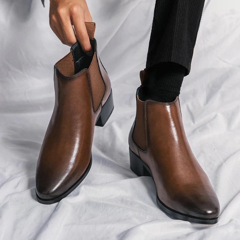 Genuine Leather Designer Men's Dress Shoe-Luxury Office and Casual Ankle Boot Footwear