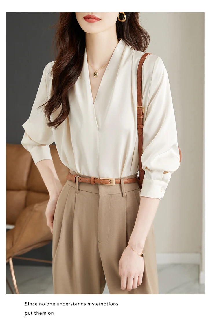 Long Sleeve Blouse Women Blusas Mujer De Moda 2024 Office Lady V-Neck Chiffon Blouse Shirt Women Tops Blouses Shirts Blusa G296