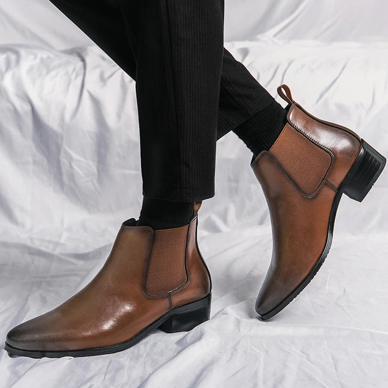 Genuine Leather Designer Men's Dress Shoe-Luxury Office and Casual Ankle Boot Footwear