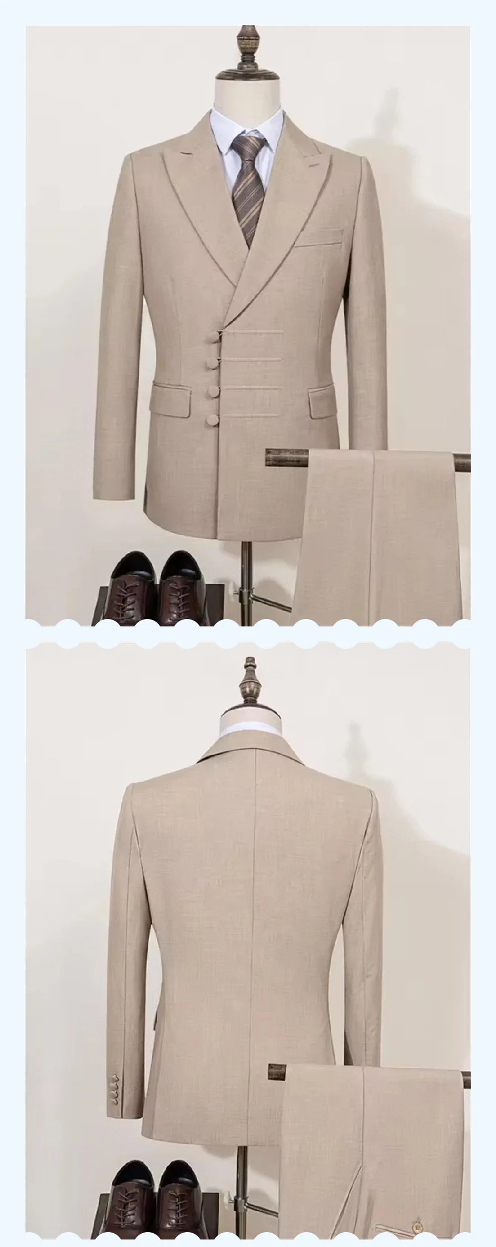 Tailor-made Suits Men's business suit 2 piece set Beige Blazers Suit Pants Suit Jackets White groom's wedding suit set