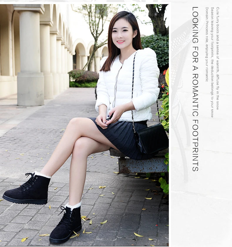 New Fashion Women Boots Winter Snow Boots Female Boots Warm Lace Flat