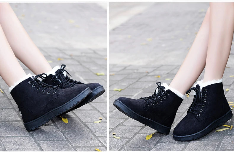 New Fashion Women Boots Winter Snow Boots Female Boots Warm Lace Flat