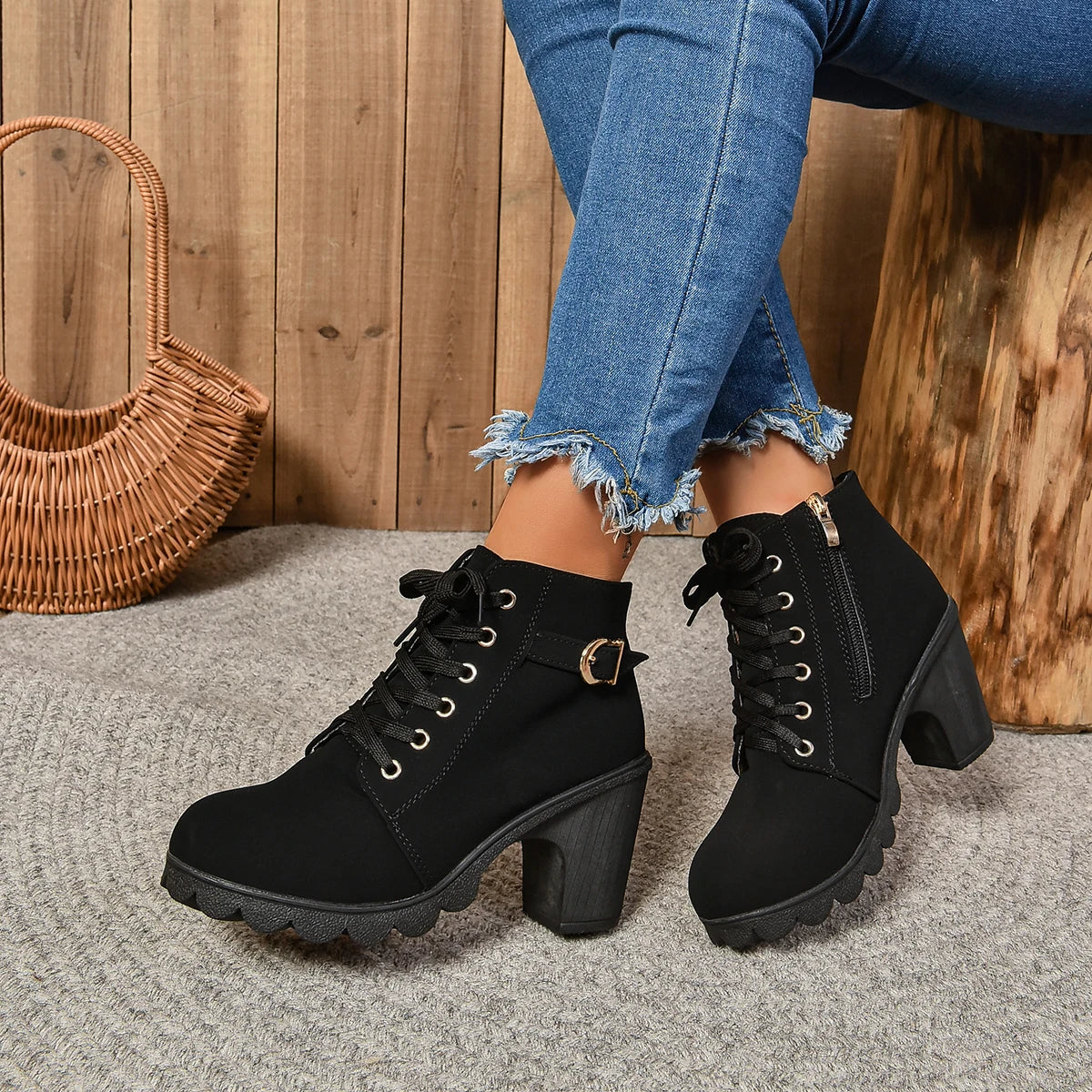 Women High Heel Ankle Boots Autumn Winter Woman Fashion Shoes Short Boot