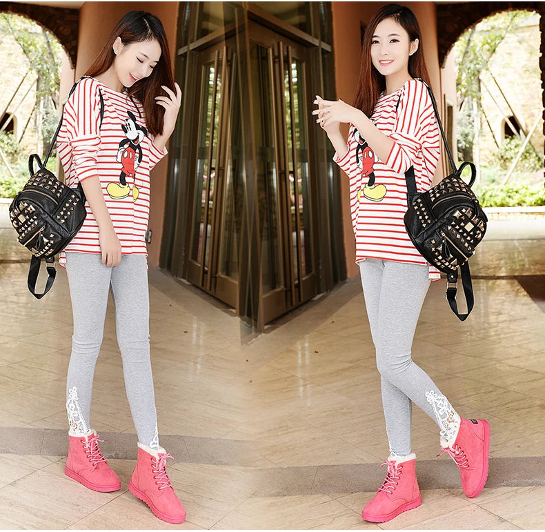 New Fashion Women Boots Winter Snow Boots Female Boots Warm Lace Flat