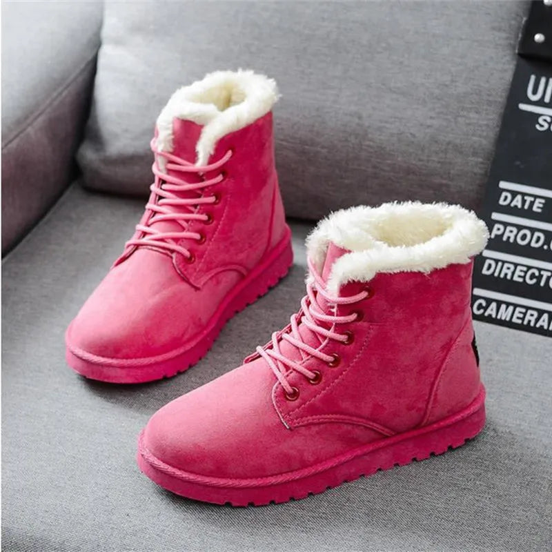 New Fashion Women Boots Winter Snow Boots Female Boots Warm Lace Flat