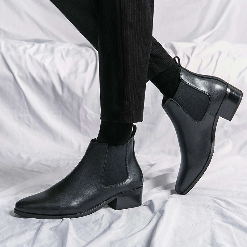 Genuine Leather Designer Men's Dress Shoe-Luxury Office and Casual Ankle Boot Footwear