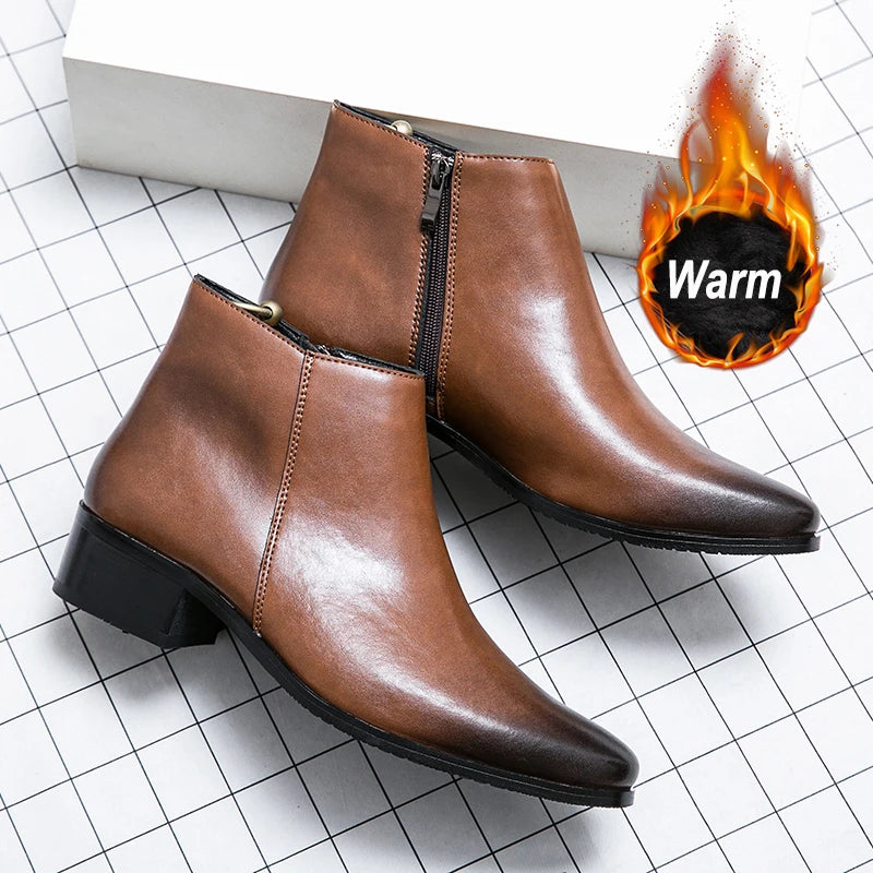 Genuine Leather Designer Men's Dress Shoe-Luxury Office and Casual Ankle Boot Footwear