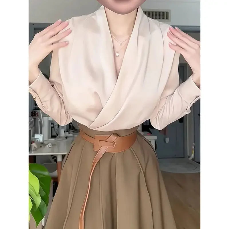 Women's Skirt Suit Women's Spring New Casual Temperament Joker Shirt Women's High Waist A-shaped Skirt Two-piece Suit