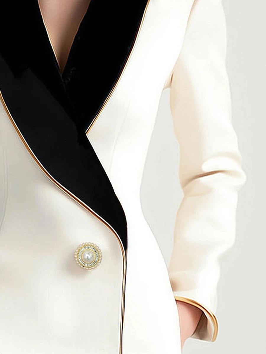 Sophisticated and Elegant Women's Beige Blazer with contrasting lapel