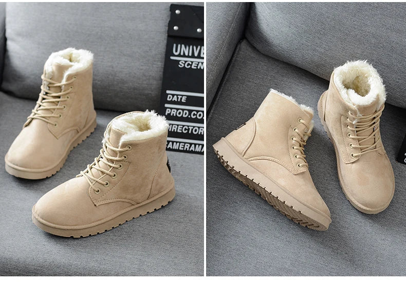 New Fashion Women Boots Winter Snow Boots Female Boots Warm Lace Flat