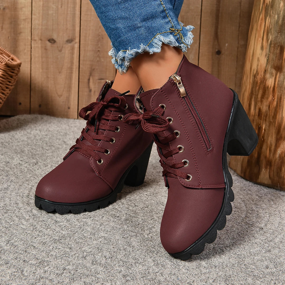 Women High Heel Ankle Boots Autumn Winter Woman Fashion Shoes Short Boot