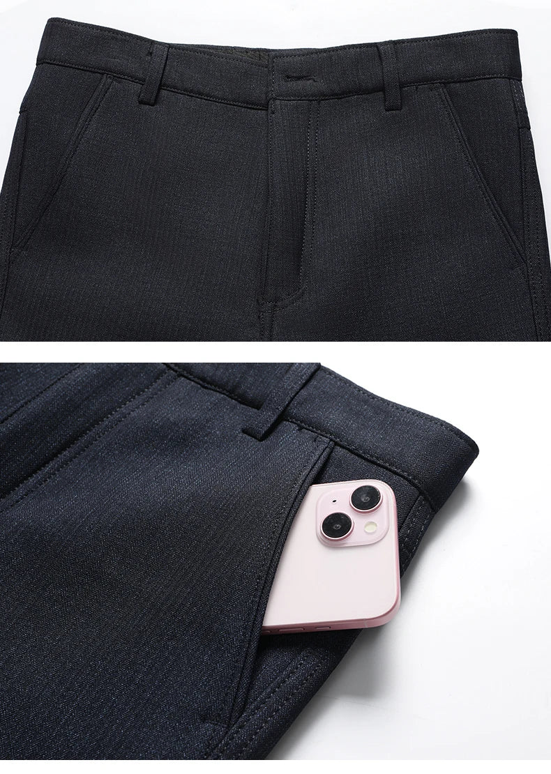 Men's Fleece Lined Suit Pants Business Casual Loose Straight Thick Warm Trousers