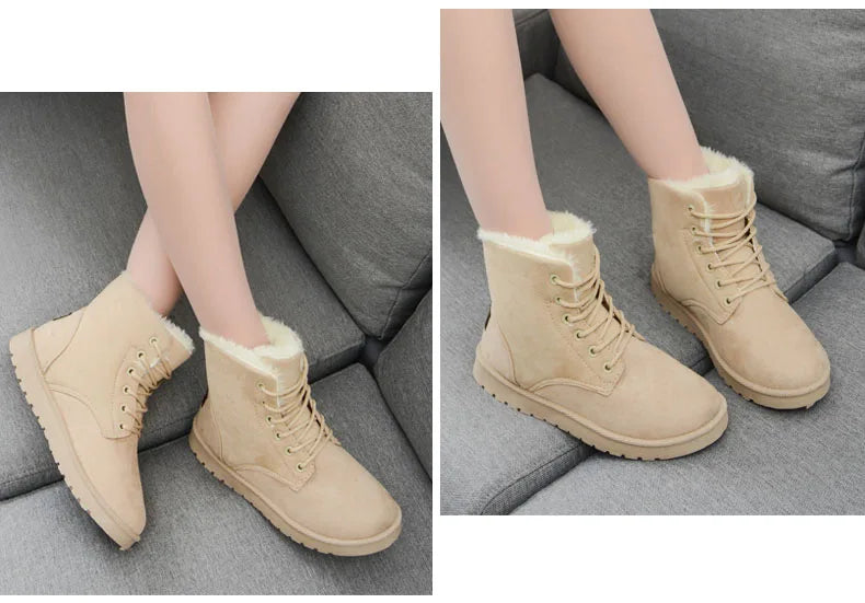 New Fashion Women Boots Winter Snow Boots Female Boots Warm Lace Flat