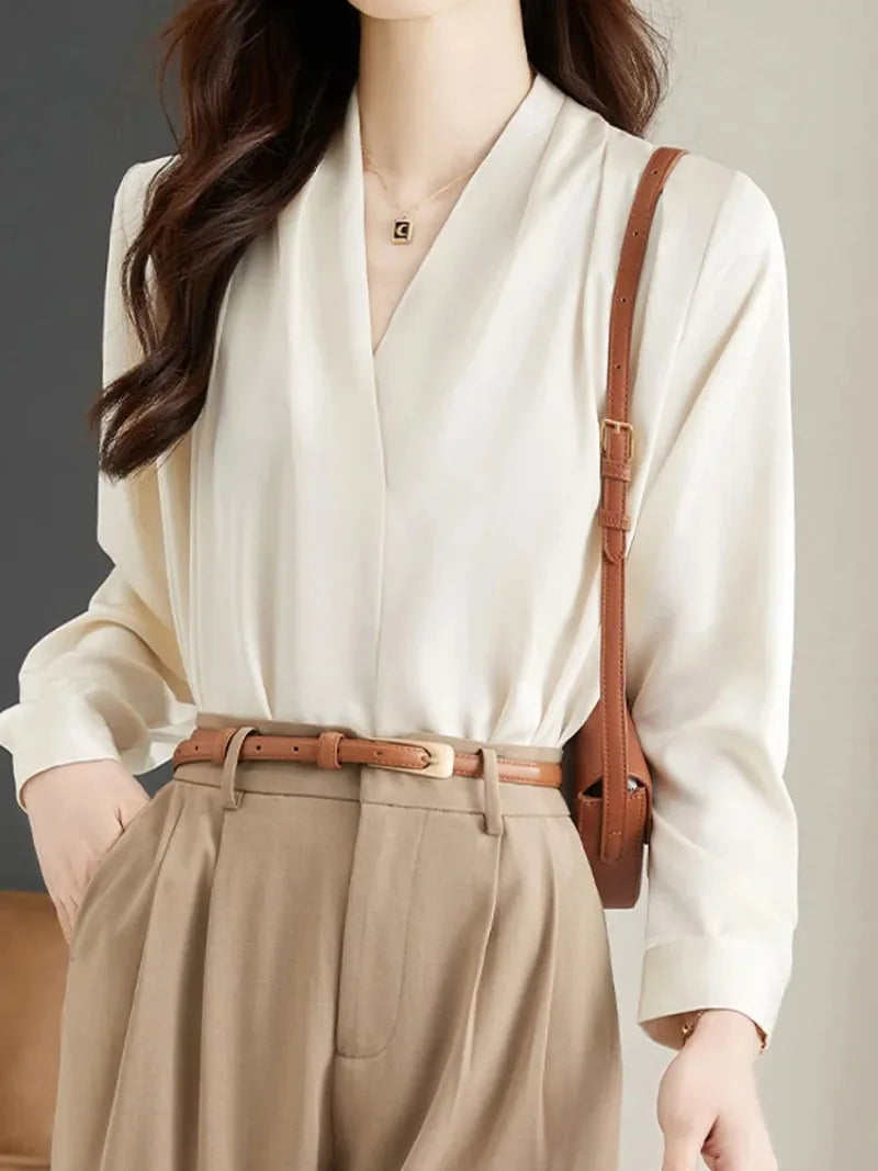 Long Sleeve Blouse Women Blusas Mujer De Moda 2024 Office Lady V-Neck Chiffon Blouse Shirt Women Tops Blouses Shirts Blusa G296