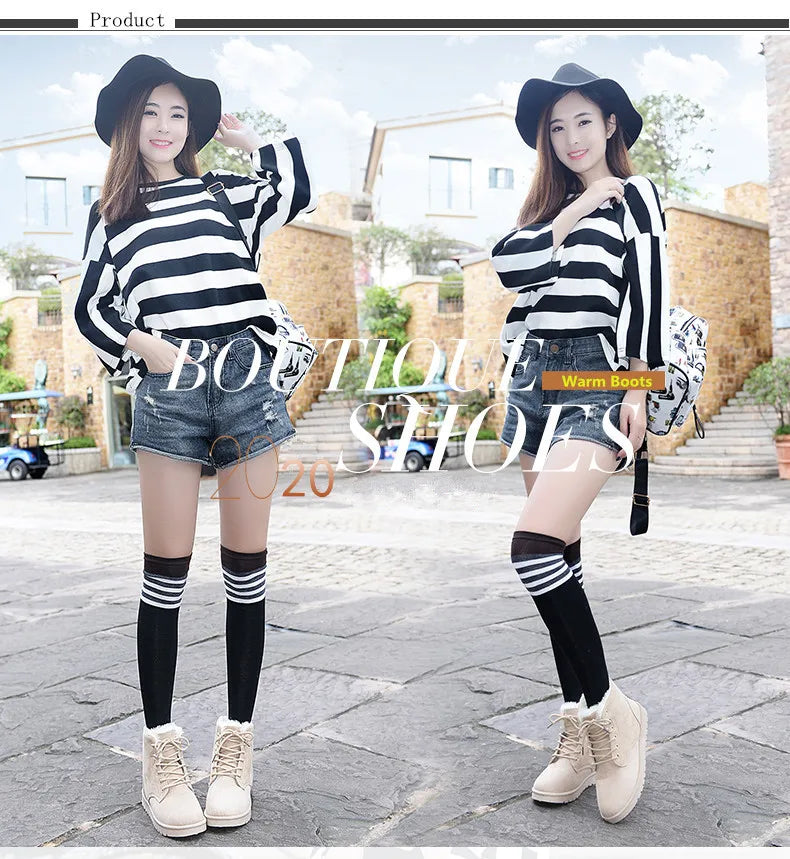 New Fashion Women Boots Winter Snow Boots Female Boots Warm Lace Flat