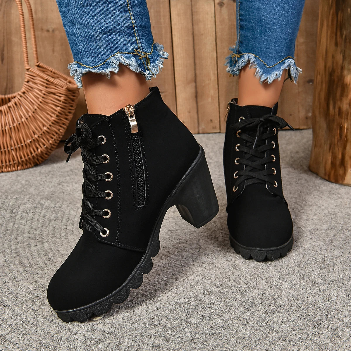 Women High Heel Ankle Boots Autumn Winter Woman Fashion Shoes Short Boot