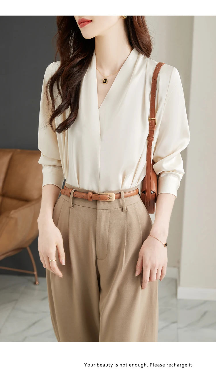 Long Sleeve Blouse Women Blusas Mujer De Moda 2024 Office Lady V-Neck Chiffon Blouse Shirt Women Tops Blouses Shirts Blusa G296
