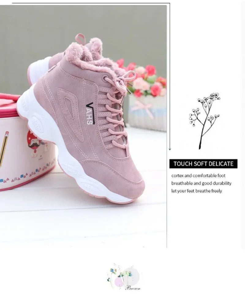 New Winter Thick-soled Women's Sneakers Warm Plus Velvet Cotton Shoes Height-increasing