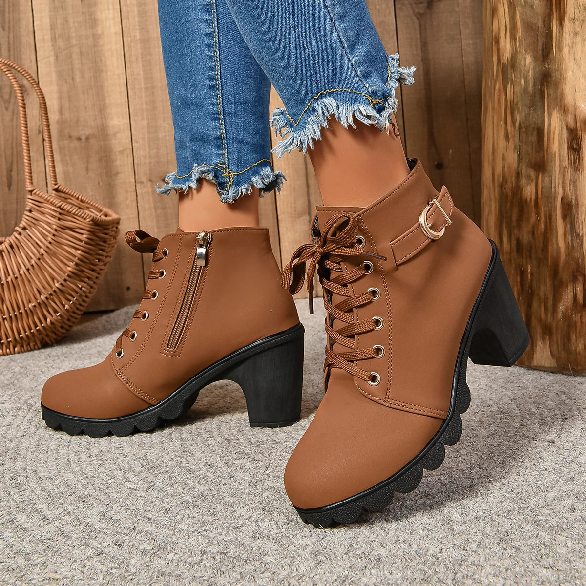 Women High Heel Ankle Boots Autumn Winter Woman Fashion Shoes Short Boot
