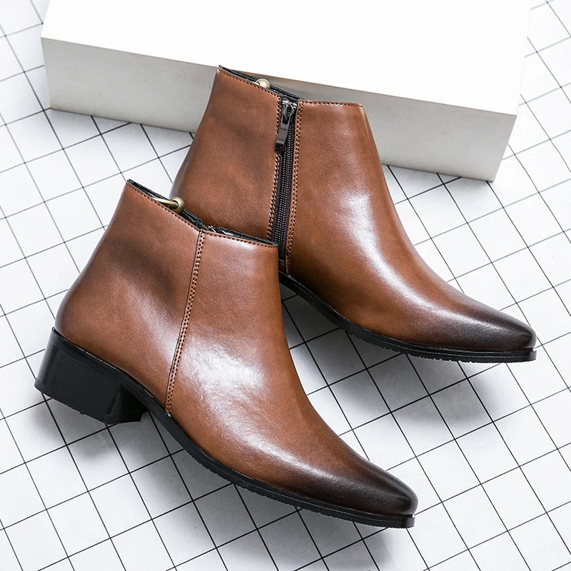 Genuine Leather Designer Men's Dress Shoe-Luxury Office and Casual Ankle Boot Footwear