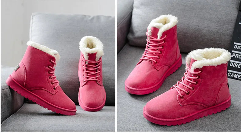 New Fashion Women Boots Winter Snow Boots Female Boots Warm Lace Flat