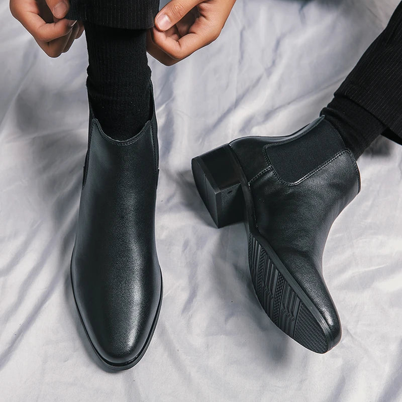 Genuine Leather Designer Men's Dress Shoe-Luxury Office and Casual Ankle Boot Footwear