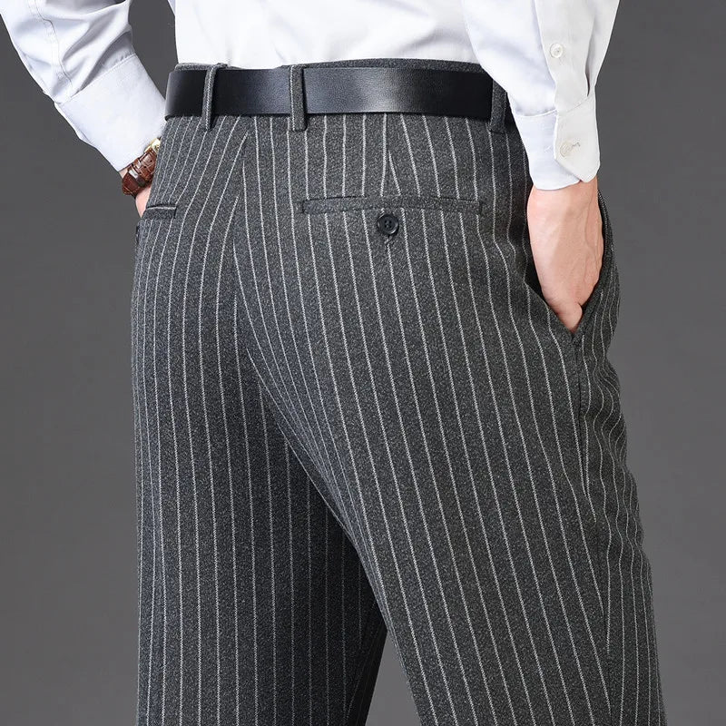 Hight Waist Wool Trousers Cashmere Suit Pant For Men Loose Striped  Classic Straight Formal Mens Dress Pants Business Size 42 44