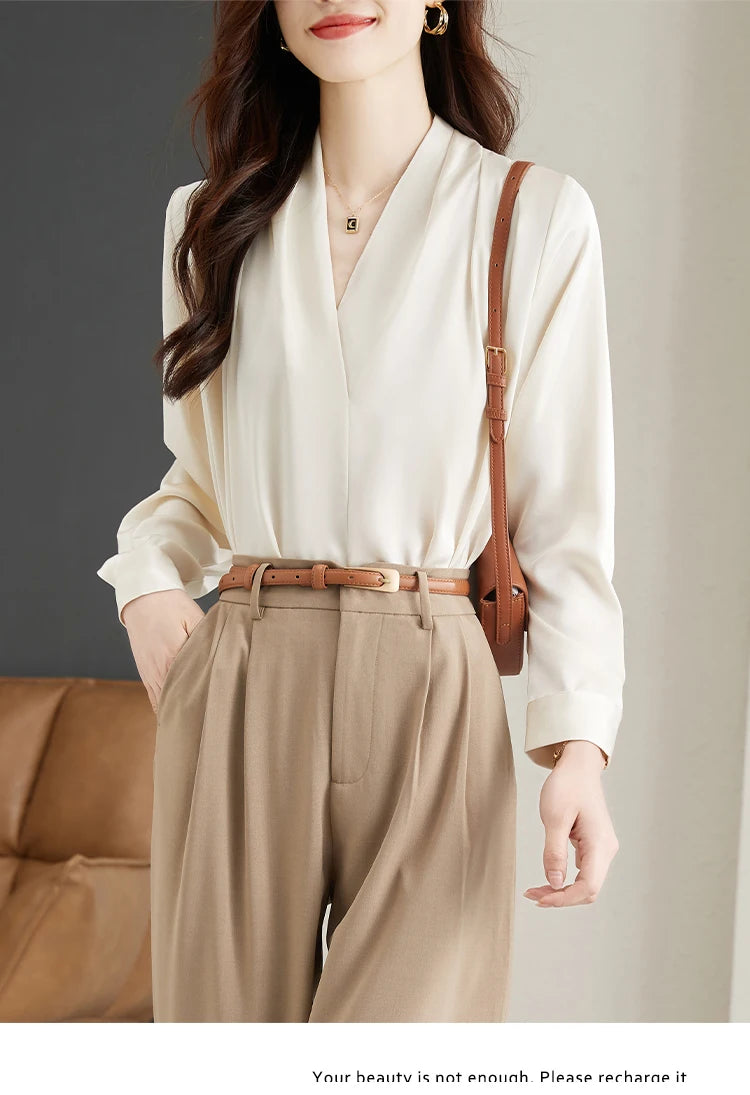 Long Sleeve Blouse Women Blusas Mujer De Moda 2024 Office Lady V-Neck Chiffon Blouse Shirt Women Tops Blouses Shirts Blusa G296