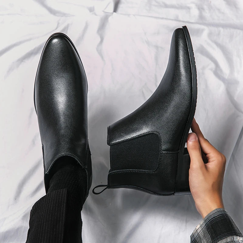 Genuine Leather Designer Men's Dress Shoe-Luxury Office and Casual Ankle Boot Footwear