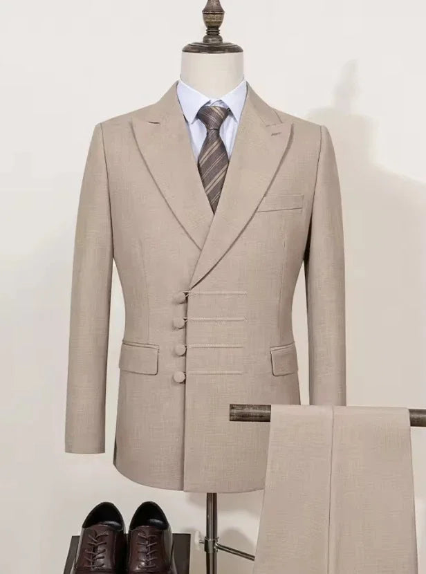 Tailor-made Suits Men's business suit 2 piece set Beige Blazers Suit Pants Suit Jackets White groom's wedding suit set
