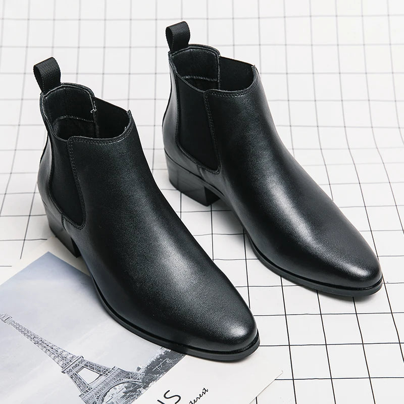 Genuine Leather Designer Men's Dress Shoe-Luxury Office and Casual Ankle Boot Footwear