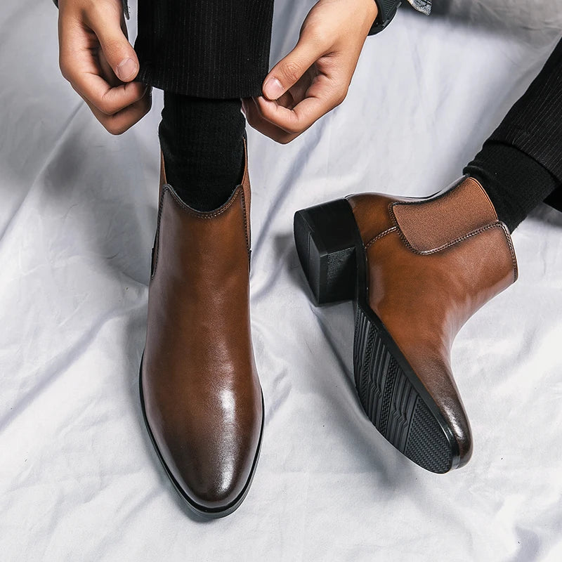 Genuine Leather Designer Men's Dress Shoe-Luxury Office and Casual Ankle Boot Footwear