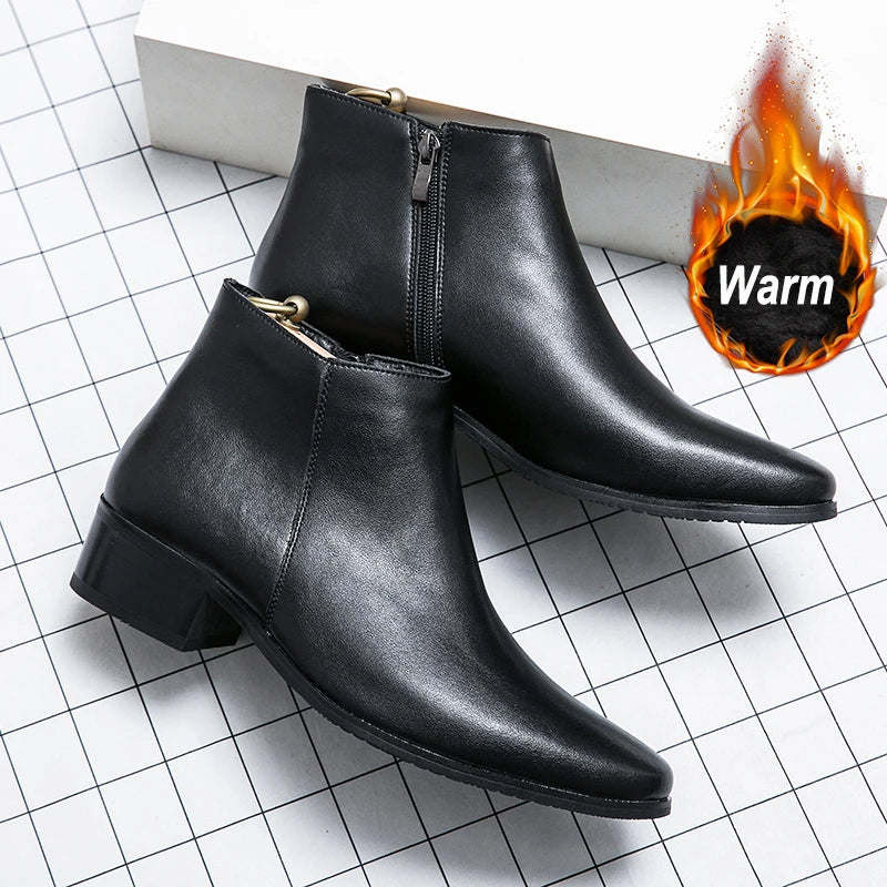 Genuine Leather Designer Men's Dress Shoe-Luxury Office and Casual Ankle Boot Footwear