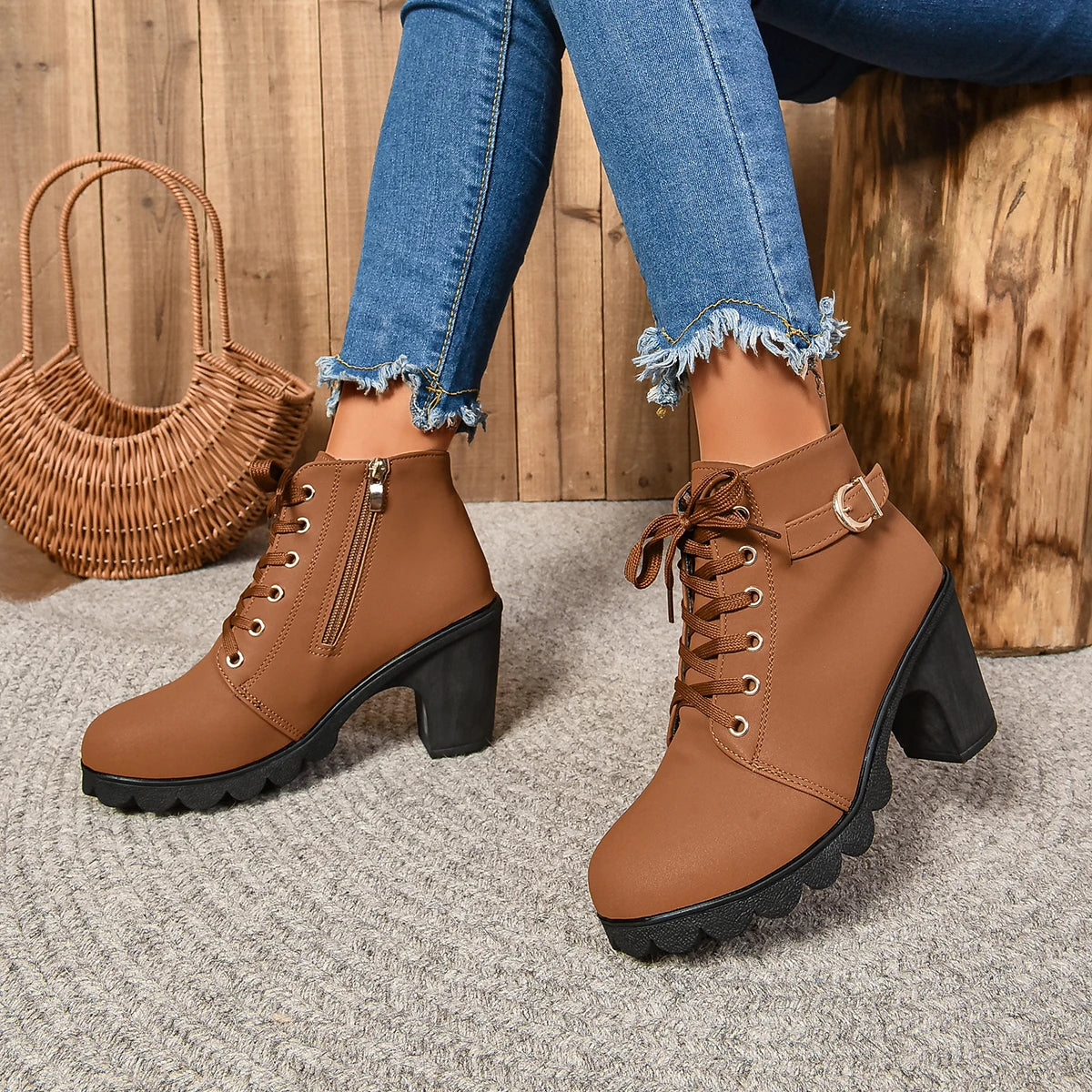 Women High Heel Ankle Boots Autumn Winter Woman Fashion Shoes Short Boot