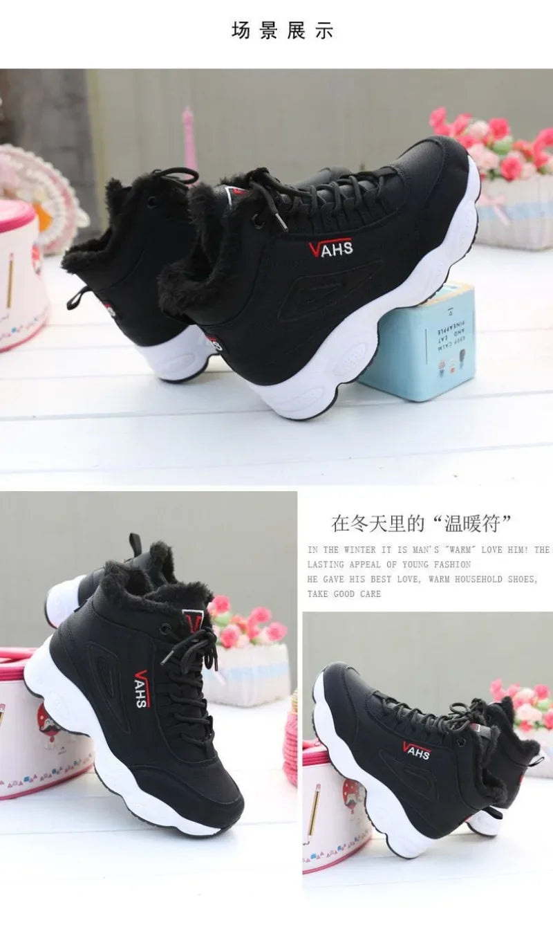 New Winter Thick-soled Women's Sneakers Warm Plus Velvet Cotton Shoes Height-increasing
