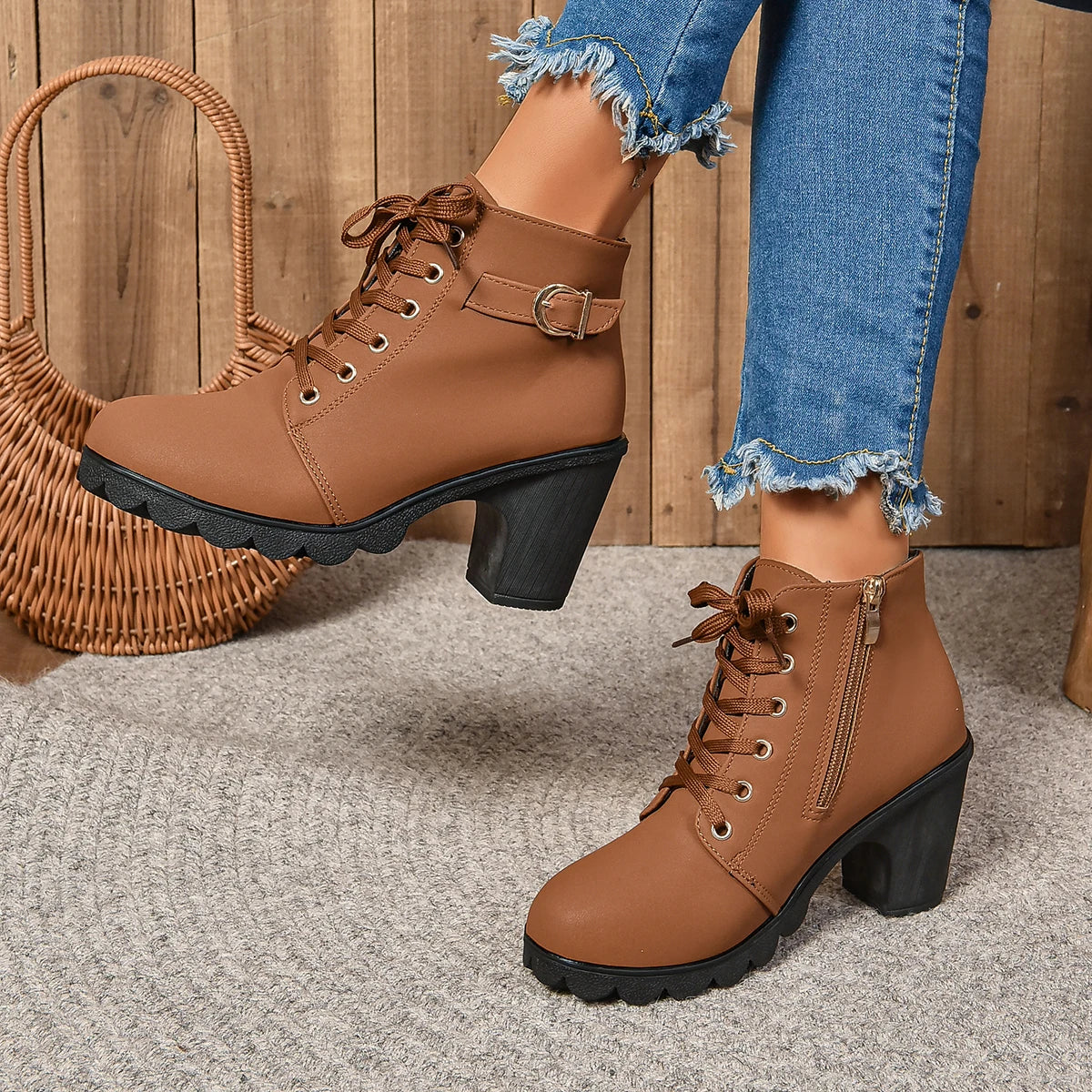 Women High Heel Ankle Boots Autumn Winter Woman Fashion Shoes Short Boot