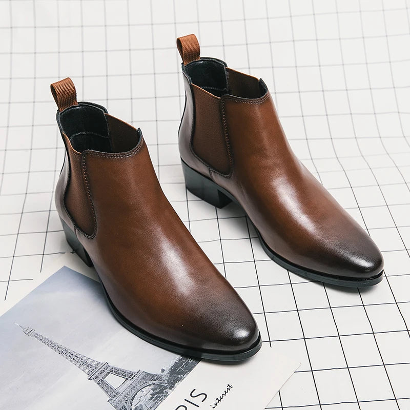 Genuine Leather Designer Men's Dress Shoe-Luxury Office and Casual Ankle Boot Footwear