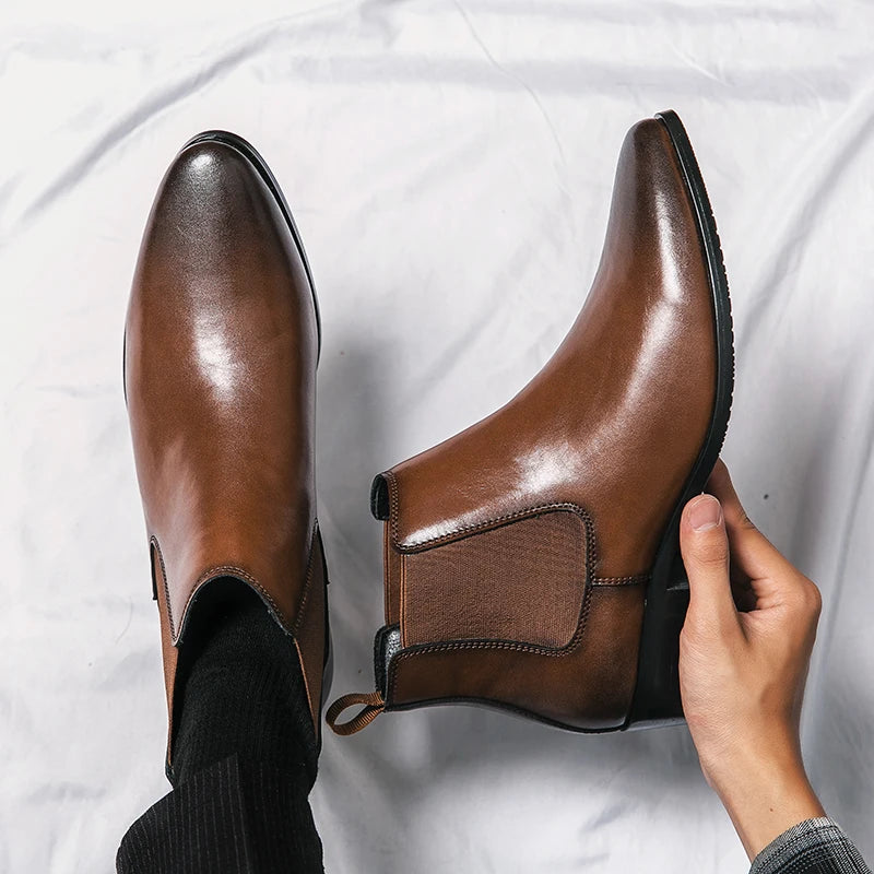 Genuine Leather Designer Men's Dress Shoe-Luxury Office and Casual Ankle Boot Footwear