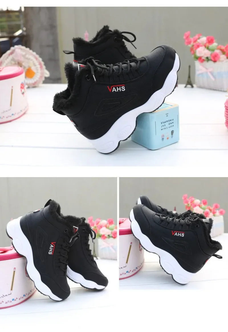 New Winter Thick-soled Women's Sneakers Warm Plus Velvet Cotton Shoes Height-increasing