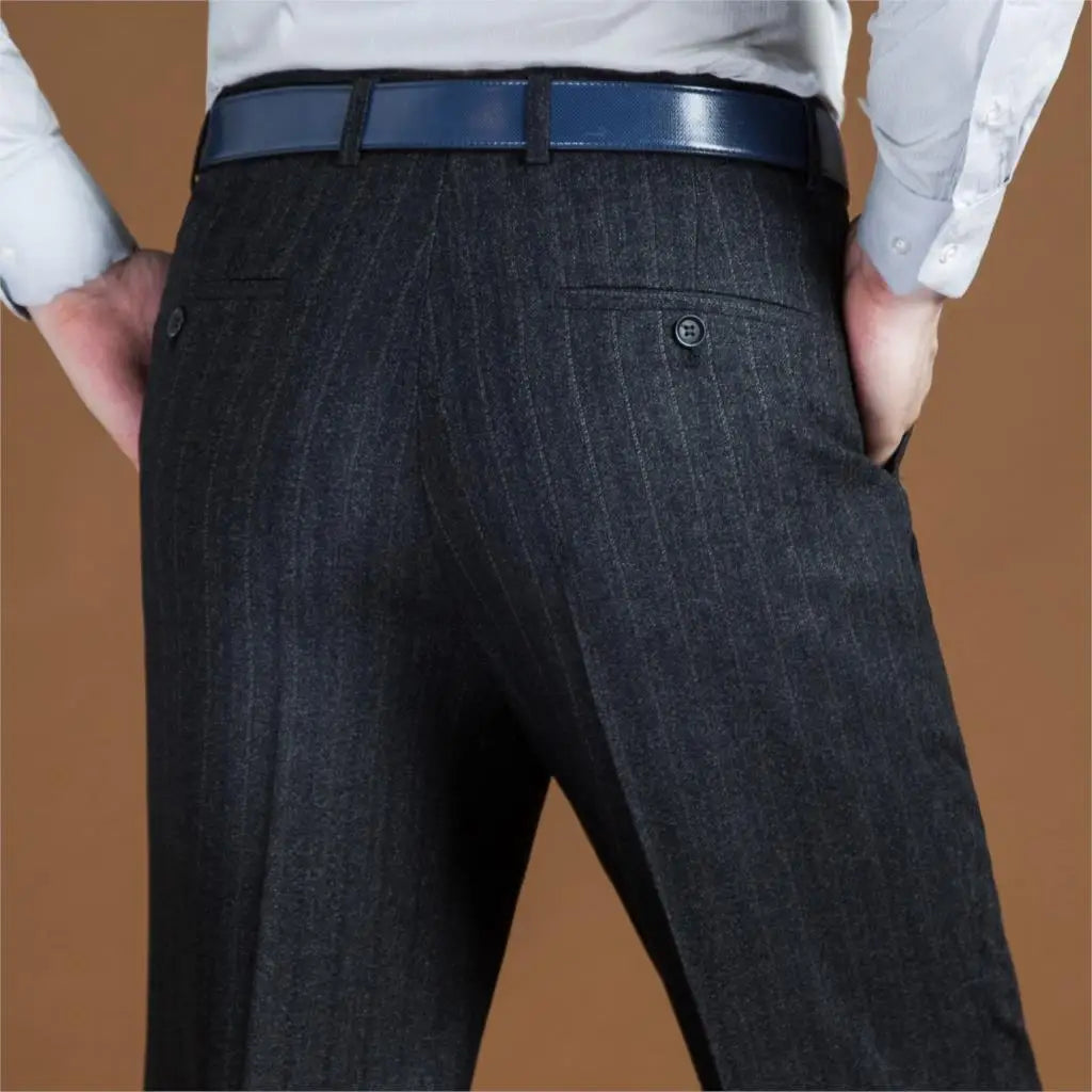 Hight Waist Wool Trousers Cashmere Suit Pant For Men Loose Striped  Classic Straight Formal Mens Dress Pants Business Size 42 44