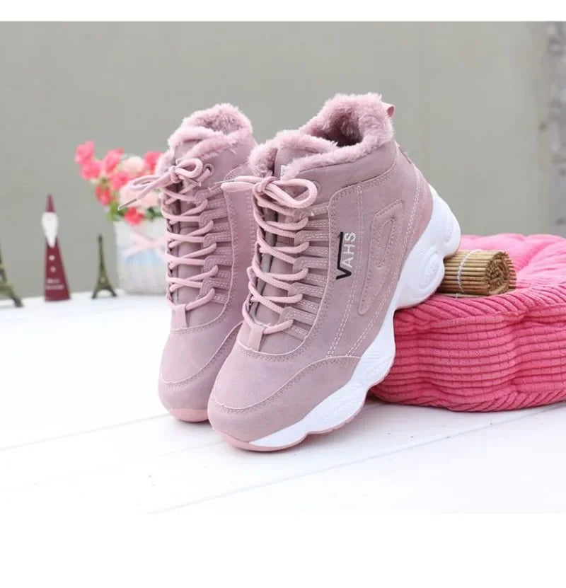 New Winter Thick-soled Women's Sneakers Warm Plus Velvet Cotton Shoes Height-increasing