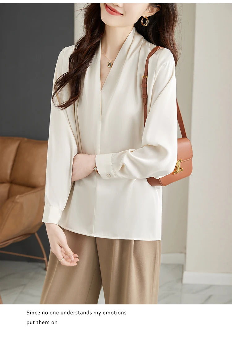 Long Sleeve Blouse Women Blusas Mujer De Moda 2024 Office Lady V-Neck Chiffon Blouse Shirt Women Tops Blouses Shirts Blusa G296